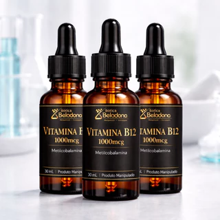 Kit 3 frascos Vitamina B12 1000mcg Metilcobalamina Líquida 30mL Alta Absorção | Energia e Vitalidade