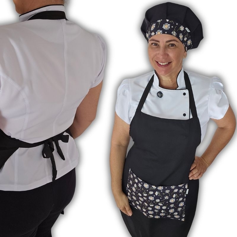 Kit avental e touca gorro de confeitaria chapéu de chef Marg