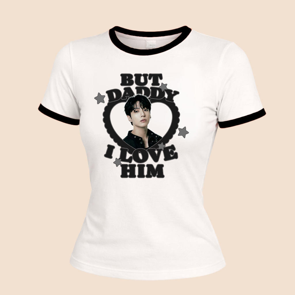Camisa Feminina Baby Tee I Love Jungkook BTS Black T-shirt Vintage