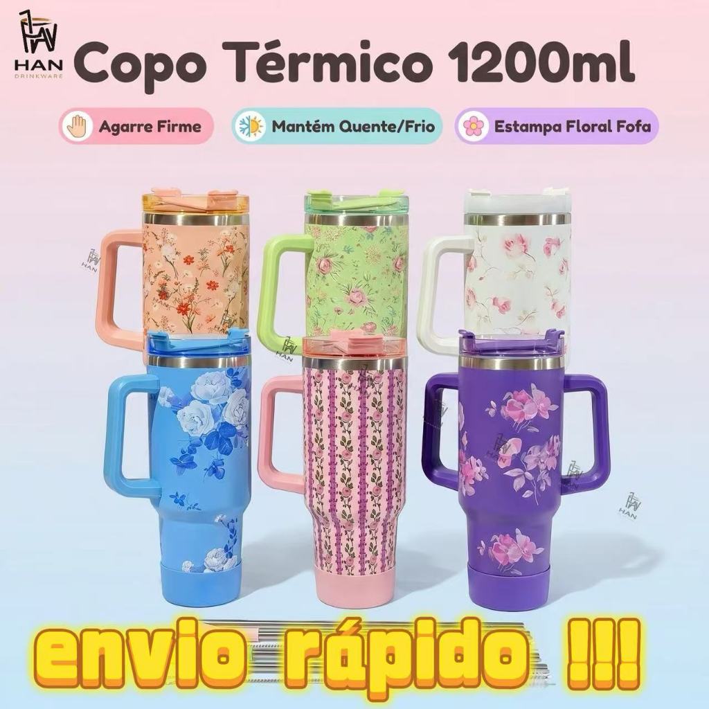 Garrafa Térica Inox 304 1200ml New Stainless Steel Cup With Handle Lid ...