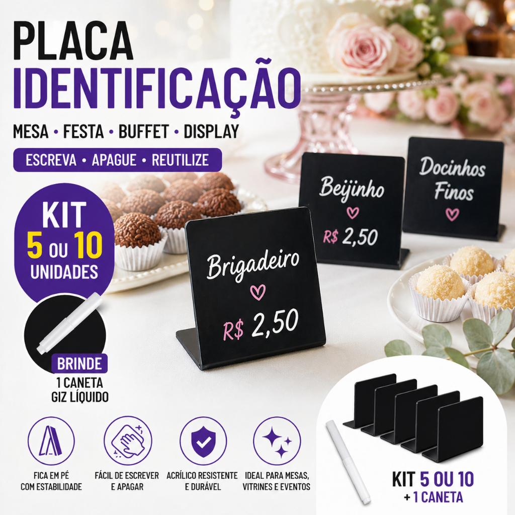 Placa Display Preço Buffet Mesa Self Service Vitrine Kit 5 o