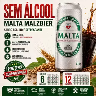 Malta Malzbier Sem Álcool 473ml Fardo 12 Unidades | Cerveja Preta Sem Álcool Original