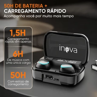 INOVA Fone Bluetooth 5.4 Baixa Latência 50h Bateria ENC Driver 13mm Áudio Premium Ergonômico