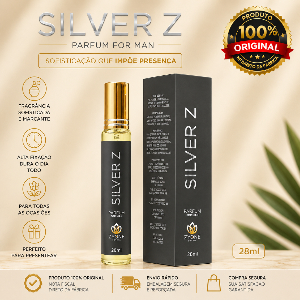 Perfume Masculino Silver Z Zyone Alta Fixação 25% de Essência