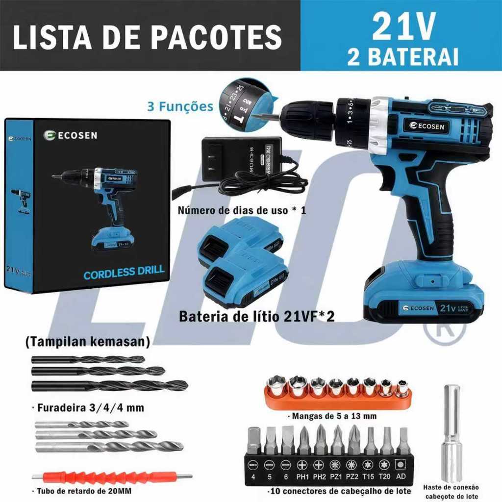 Parafusadeira Furadeira be Impacto Kit Maleta COM DUAS BATERIAS