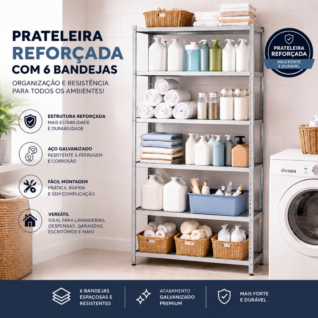 Prateleira Metálica Industrial Reforcada 6 Andares de Aço Es