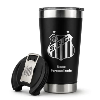 Copo Do Santos personalizado Preto Térmico C/tampa E Abridor 473ml