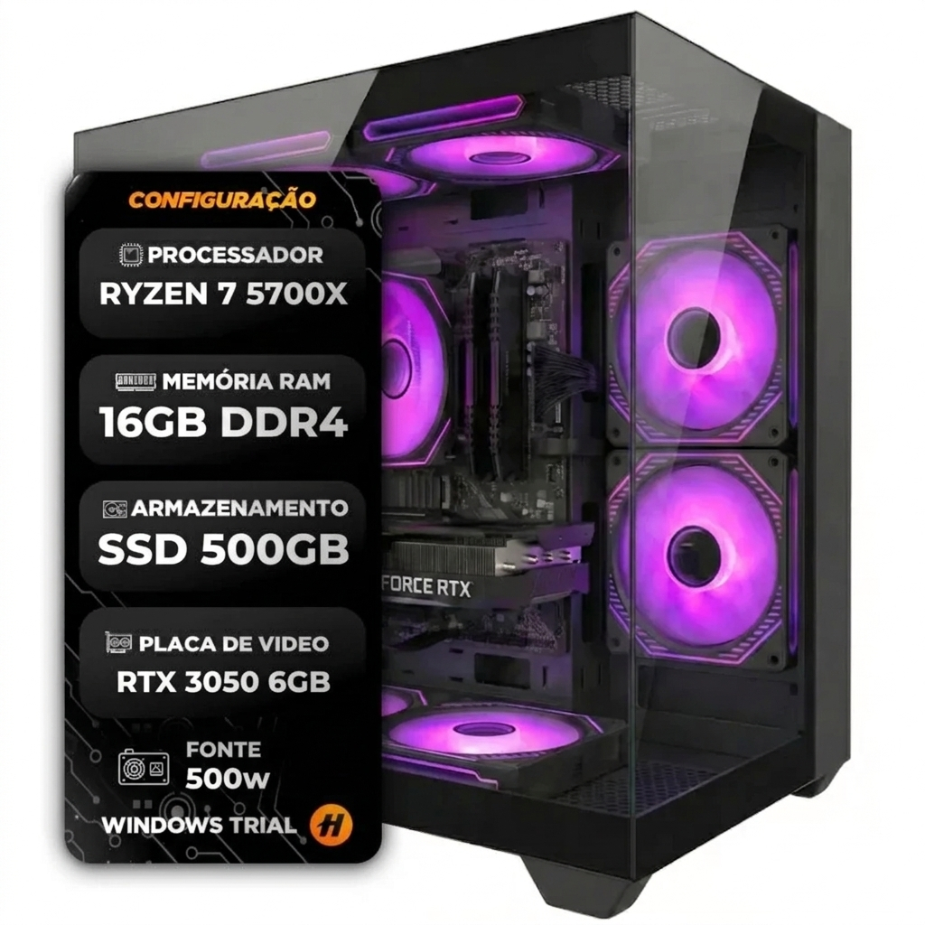 Pc Gamer CS2 Ryzen 7 5700X Water cooler 240MM 16GB DDR4 SSD 500GB