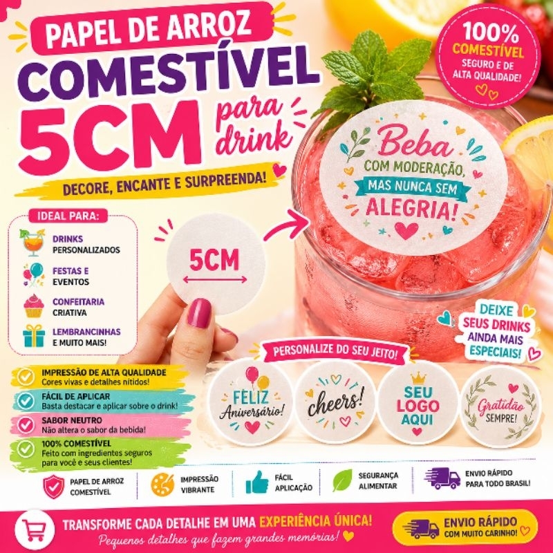 100 papel de arroz para drink 5cm festas Aniversário 15 anos
