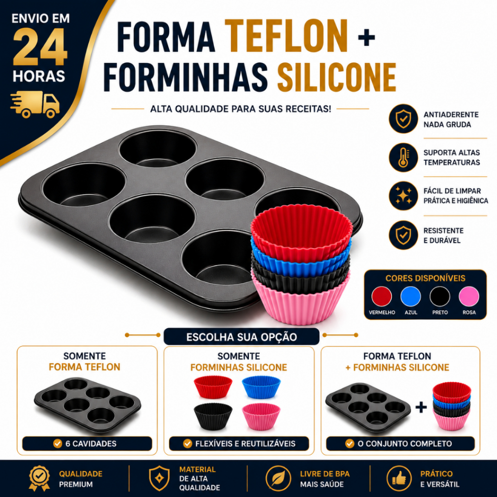 Forma Assadeira Teflon Antiaderente 6 Cavidades + Forminha C
