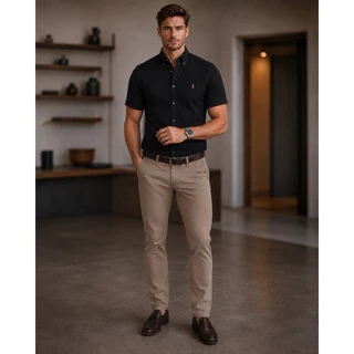 Camisa Masculina Manga Curta Slim Premium Casual