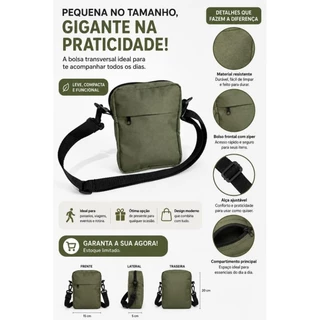 Bolsa Shoulder Bag Unissex com Alça Transversal Ajustável