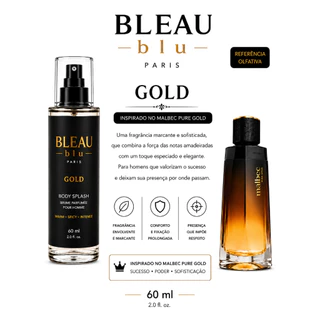 Body Splash Gold Masculino 60ml BLEAU Blu | Inspiração Olfativa Malbec Pure Gold | Sofisticado e Marcante