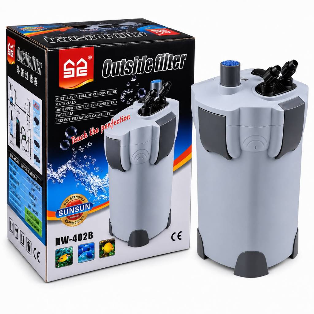 SunSun HW-402B Extern Aquariumfilter – 1000 L/u, 9W UVC, Geschikt Voor Aquaria Tot 400 Liter