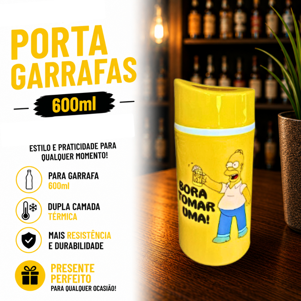 Porta Garrafa 600ml Suporte Cerveja Térmico Homer Simpson | Shopee