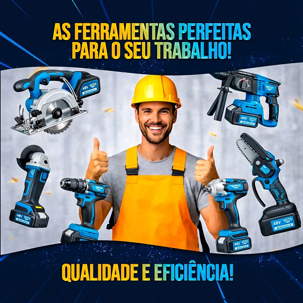 Kit 6 Ferramentas com Furadeira Parafusadeira Martelete Chave de Impacto Esmerilhadeira Serra 48v