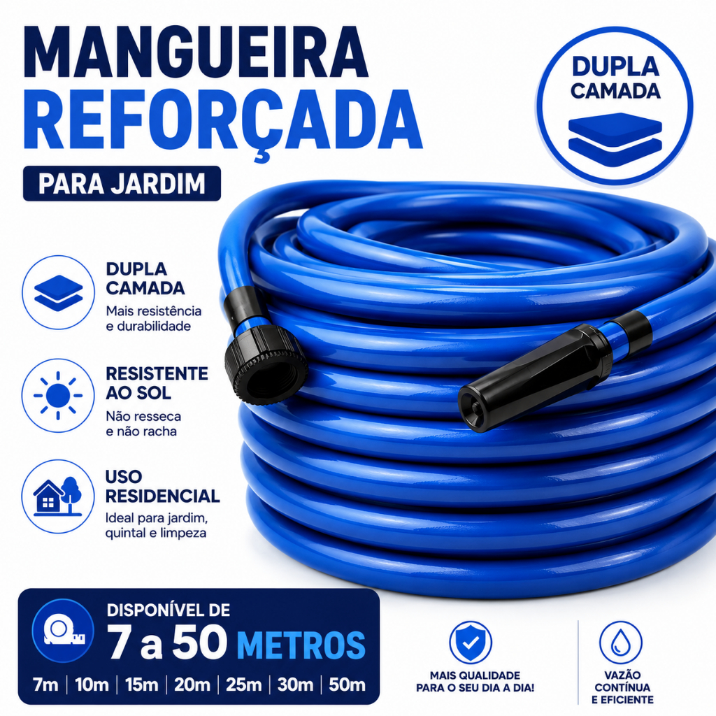 Mangueira Jardim 7/16 Reforçada Dupla Camada Resistente 7m 10m 15m 20m 25m 30m 40m 50m