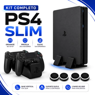 Kit Base Apoio Playstation 4 Slim + Suporte 2 Controles PS4 + Grip