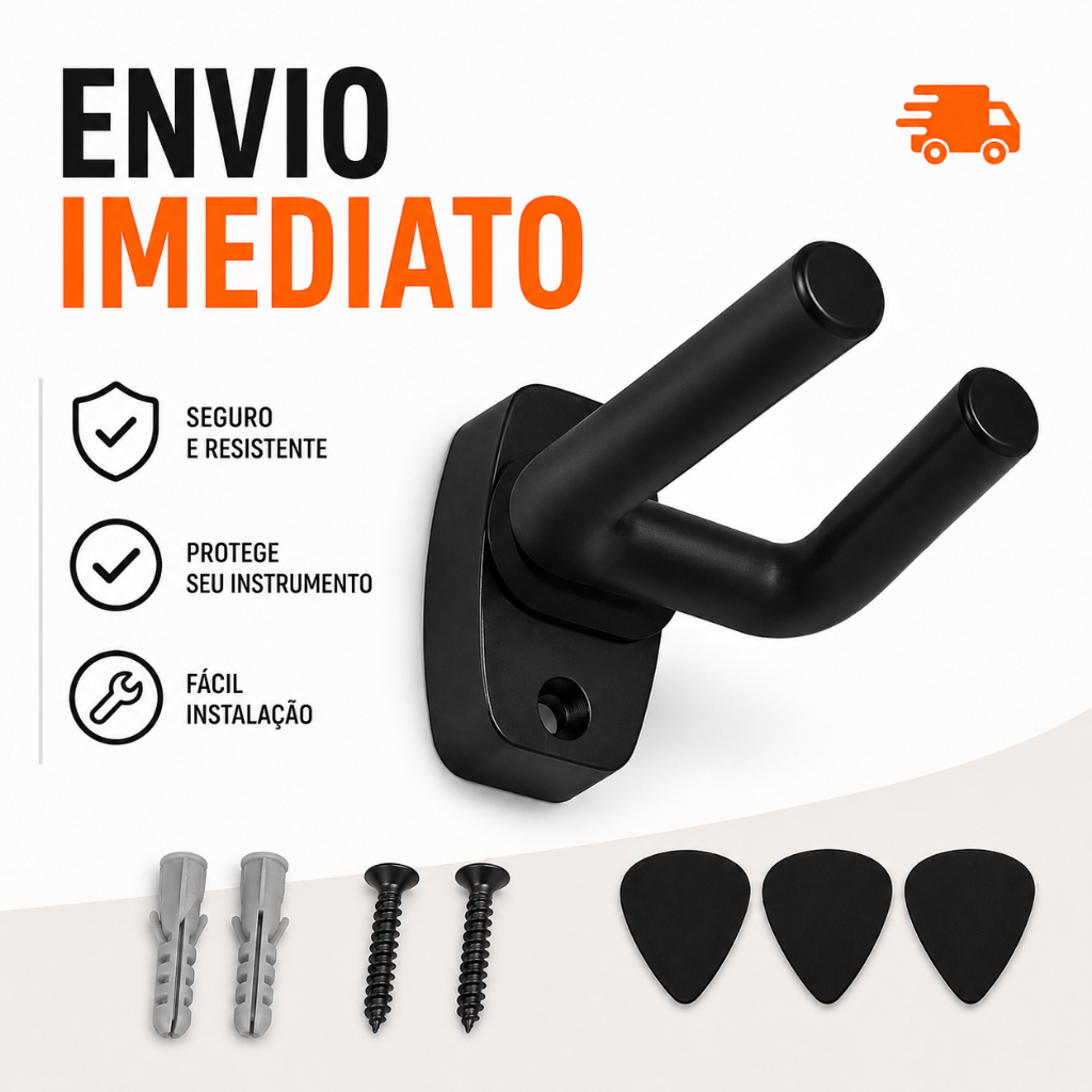 Suporte de Parede Violão Cavaquinho Ukulele Guitarra Violino + 3 Palhetas