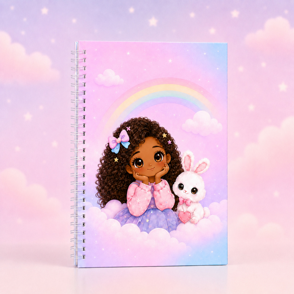 Caderno Personalizado Infantil | Meninas — Arco-íris - pele negra