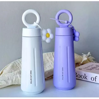 Garrafa térmica Aço lnoxidavel 450ml com alça e Chaveiro de Flor