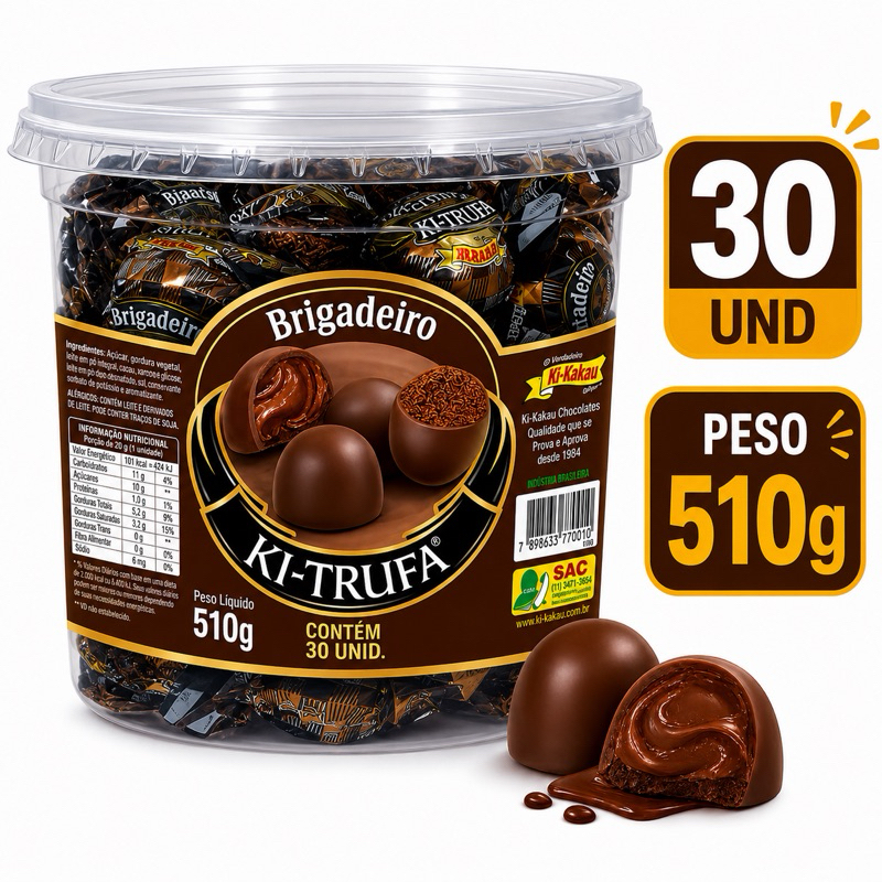 TRUFAS DE CHOCOLATE POTE 510G -KITRUFA KIKAKAU 30UNIDADES.