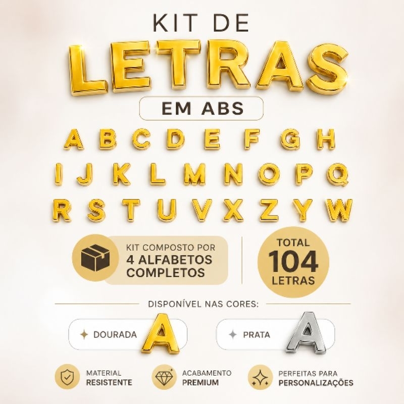 Kit letras passante ABS 12MM - 4 Alfabetos completos A a Z (104 letras ...