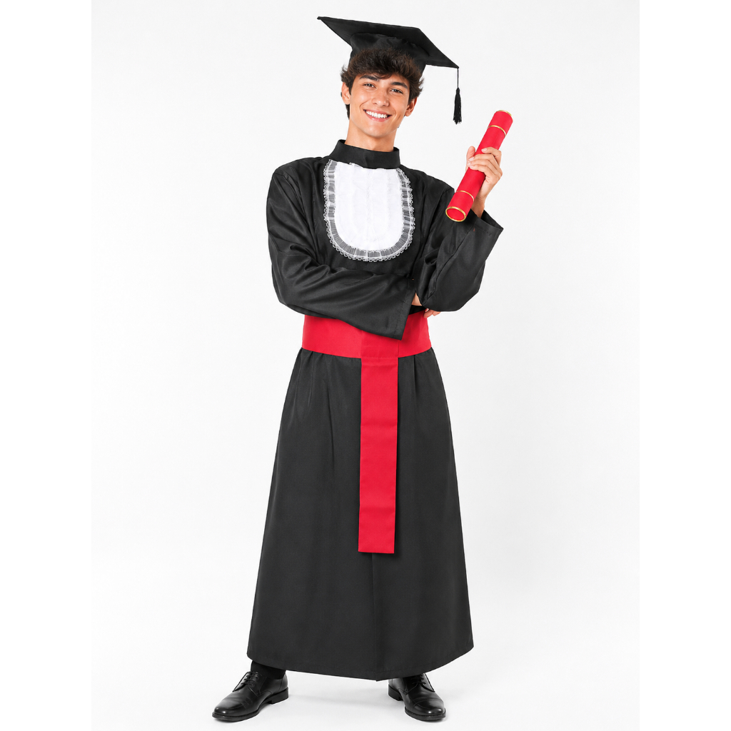 Beca De Formatura Adulto Completo com Capelo + Faixa e Canudo | Toga de ...