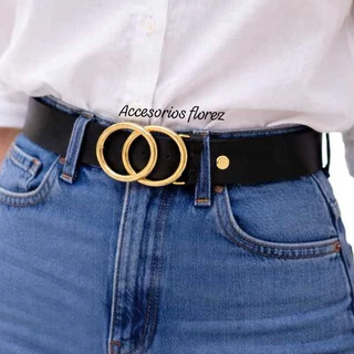 Cinto Feminino com Fivela DUAS Argolas Dourado da Moda Casual