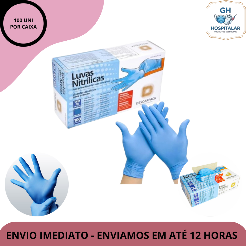 KIT COM 2CX Luva Nitrílica Sem Pó Azul - P - Caixa C/100 Uni ...