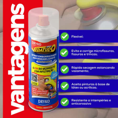 Spray Vedatudo 400ml Impermeabilizante Emborrachado Dryko