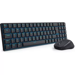 Kit Mouse e teclado mecânico sem fio Redragon Office Preto LED Azul BS-8772 BK