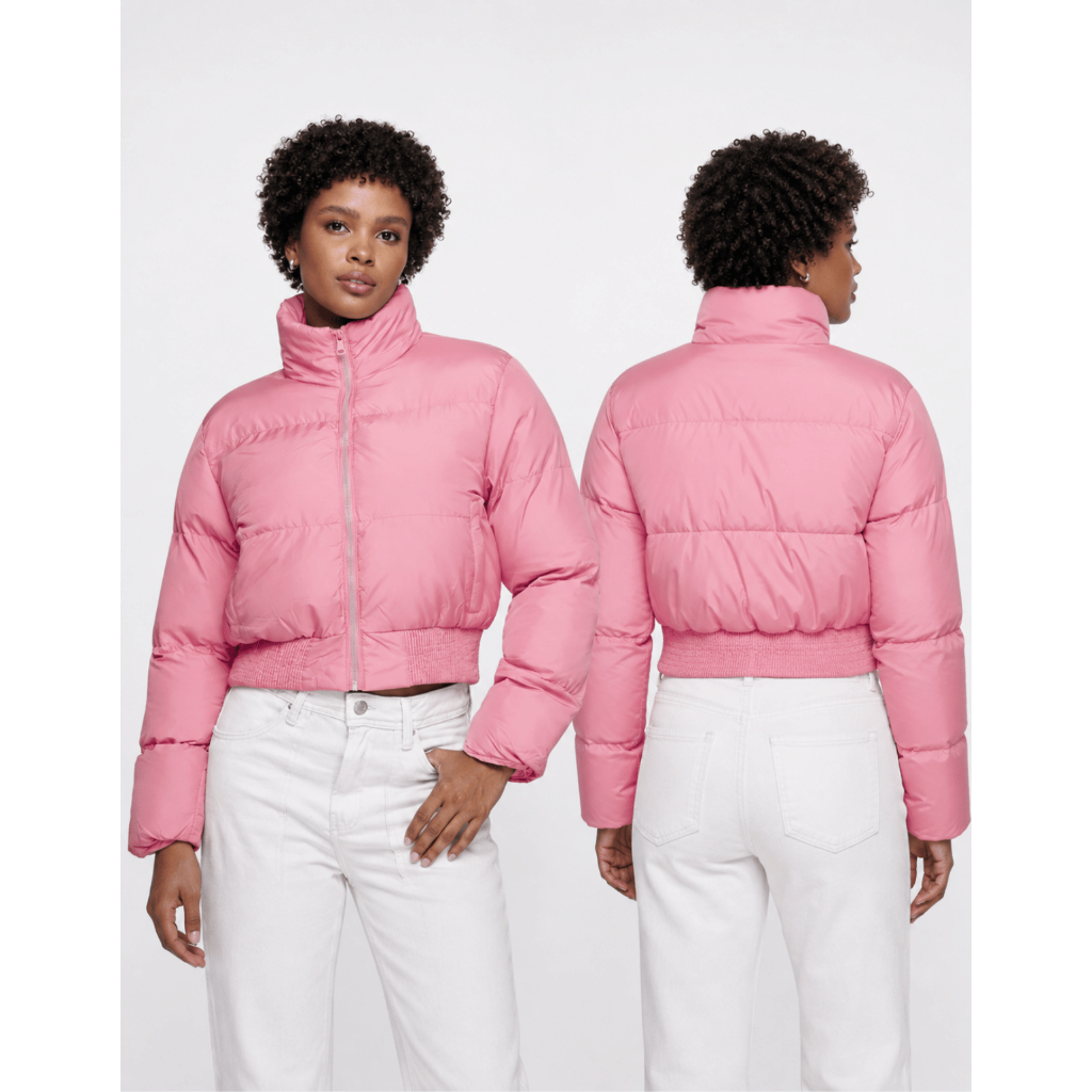 Jaqueta Feminina Puffer e Cropped Matelassê Forrada Zíper