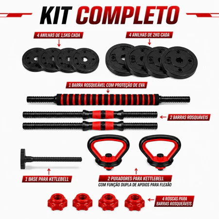 Kit de Halteres E Anilhas de 15kg Barras de Musculação Academia Treino Fitness Peso Shape
