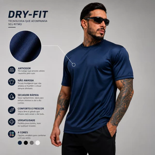 Kit 4 Camisetas Dry Fit Masculina Para Academia G e GG Fitness Esporte Malha Fria Confortável Leve Pronta Entrega