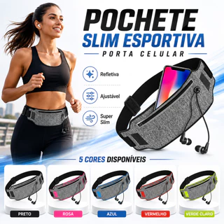 Pochete Esportiva Slim Porta Dolar Celular Cores para Corrida e Academia Refletiva Ajustável