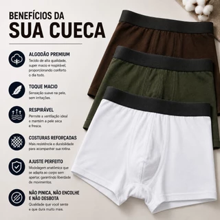 Kit 4 Cueca Boxer Algodão Premium com Elastano Varias cores, não pinica