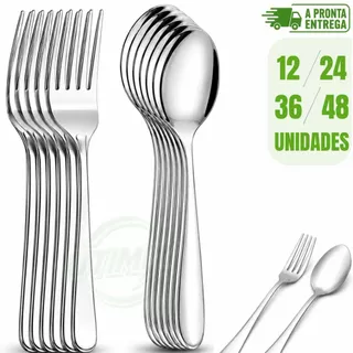 Kit Colher e Garfo Inox Talheres 12 24 36 48 Unidades Jogo para Mesa Cozinha Restaurante