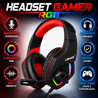 Headset Gamer USB com Microfone Integrado Som Potente Iluminação RGB Controle de Volume para PC Notebook Jogos