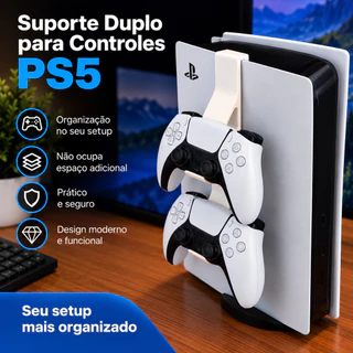 Suporte Duplo para 2 Controles PS5 DualSense Organizador Lateral Branco ou Preto