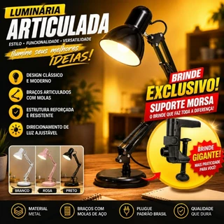 Abajur de Mesa Pixar Grande 60cm Articulada Regulável Luminária para Manicure Estudo Leitura