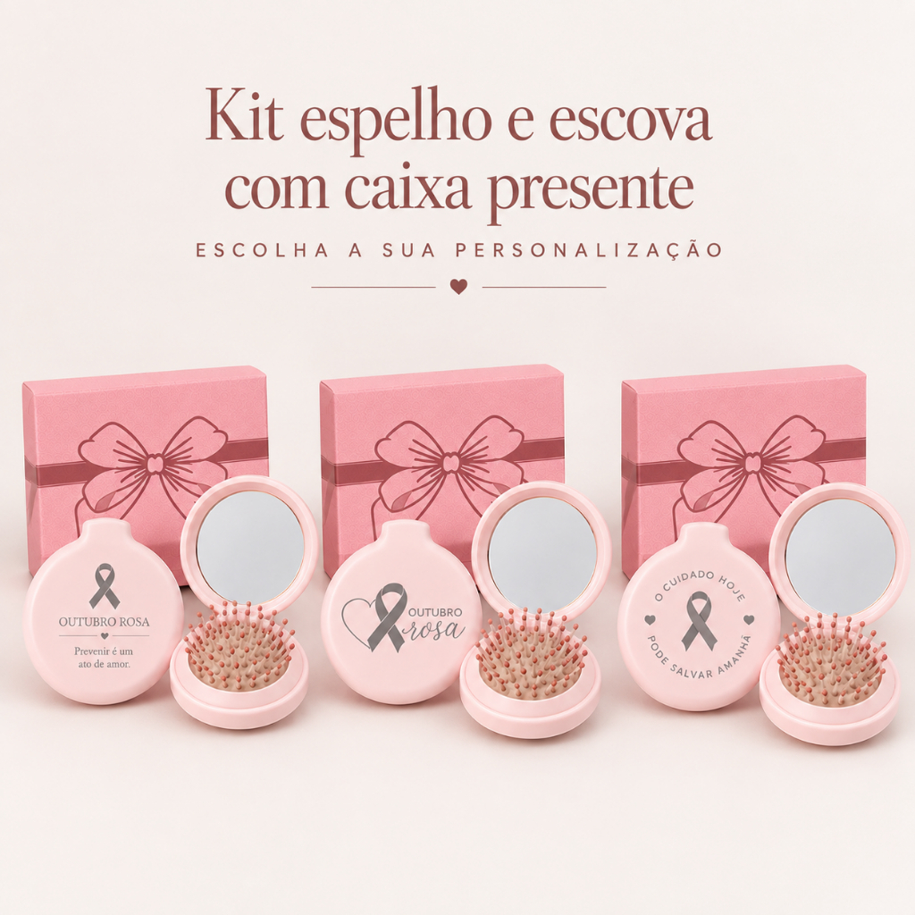 Kit Espelho Escova com Caixa Presente Personalizado ESCOLHA A FRASE ...