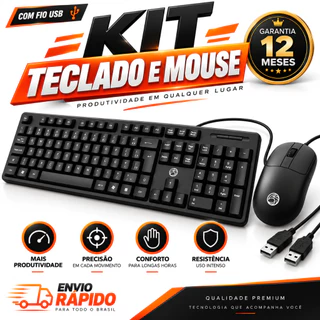 COMBO COMPLETO TECLADO + MOUSE USB COM FIO ABNT2 1000 DPI PARA PC NOTEBOOK ESCRITÓRIO EMPRESA HOME OFFICE