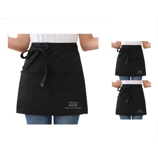 Kit 3 Aventais Avental Brim Cintura Curto 2 Bolsos Algodão Chef Atendimento Evento Churrasco Festa Cozinha Promoção