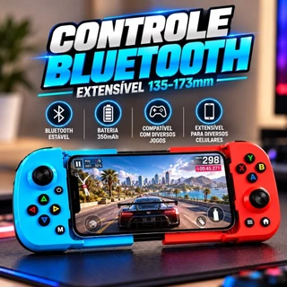 Controle Gamepad Bluetooth 5.0 para Celular Android iOS Extensível com Bateria 350mAh