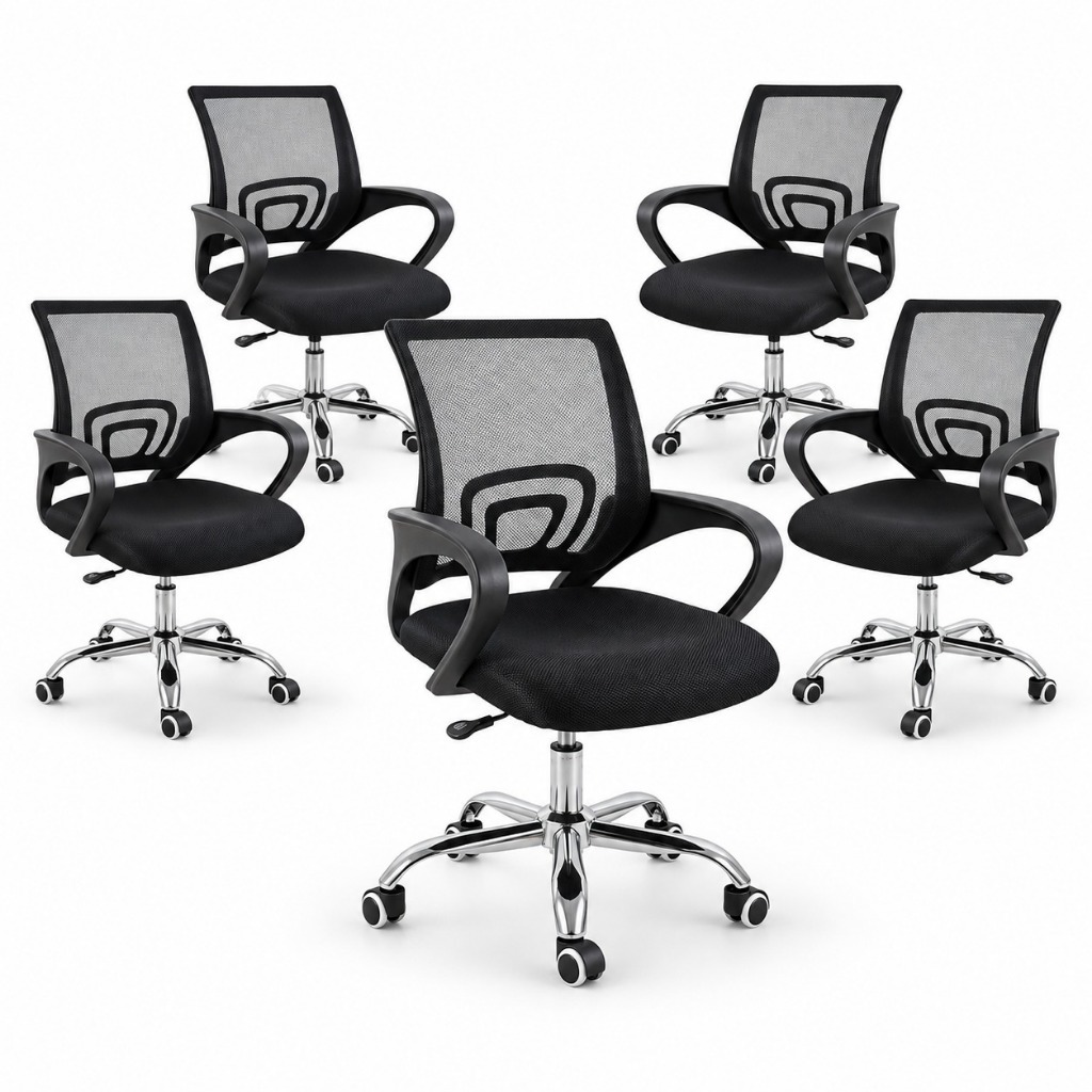 Kit 5 Cadeiras de Escritório Ergonômicas Pretas Tela Mesh Giratórias ...