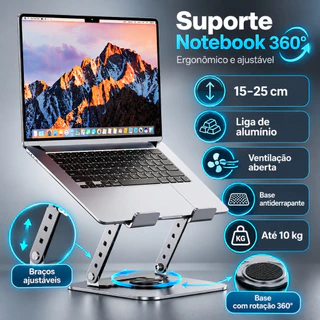 Suporte de Metal Ajustável Para Notebook 10 Ate 17" Giratória de 360°