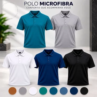 Camiseta Polo Masculina Tecido Microfibra Dry Fit Slim Moda Verão Casual Corte Laser Tecnologia Premium Anti Odor