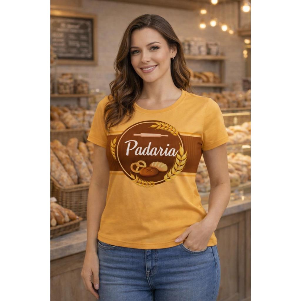 Blusa Feminina Baby Look Camisa Padaria
