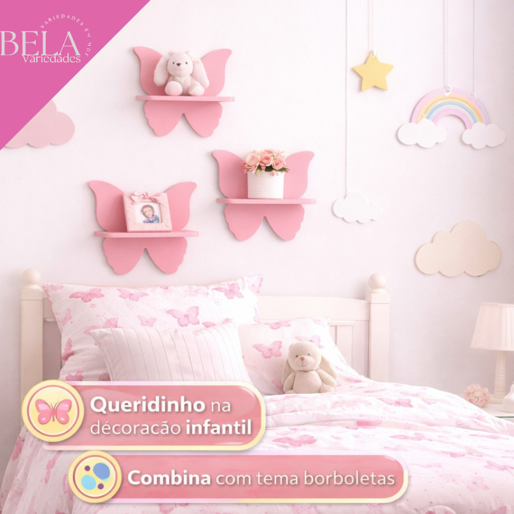 Trio de Prateleiras Borboleta Quarto Infantil Decoração Menina Jardim Encantado | Shopee Brasil